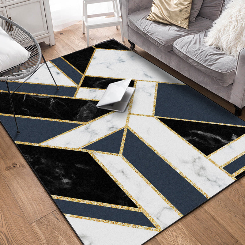 Modern geometric pattern rug with marble surface Black polypropylene rug Non-slip Pet-friendly Washable rug for the living room