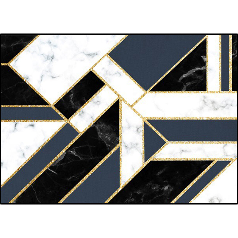 Modern geometric pattern rug with marble surface Black polypropylene rug Non-slip Pet-friendly Washable rug for the living room