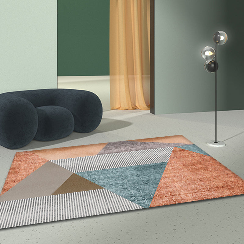 Orange modern carpet made of polypropylene, geometric and striped pattern, pet-friendly washable non-slip carpet for the living room