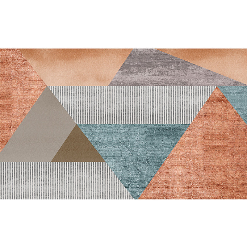 Orange modern carpet made of polypropylene, geometric and striped pattern, pet-friendly washable non-slip carpet for the living room