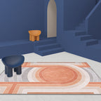 Orange modern carpet made of polypropylene, geometric and striped pattern, pet-friendly washable non-slip carpet for the living room