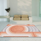 Orange modern carpet made of polypropylene, geometric and striped pattern, pet-friendly washable non-slip carpet for the living room