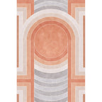 Orange modern carpet made of polypropylene, geometric and striped pattern, pet-friendly washable non-slip carpet for the living room