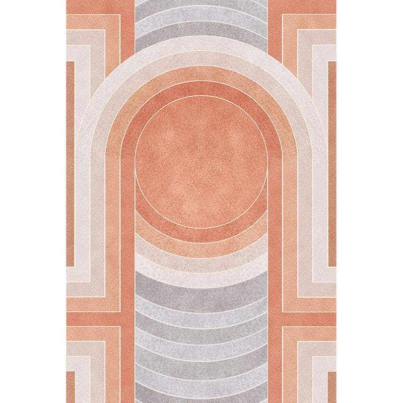 Orange modern carpet made of polypropylene, geometric and striped pattern, pet-friendly washable non-slip carpet for the living room