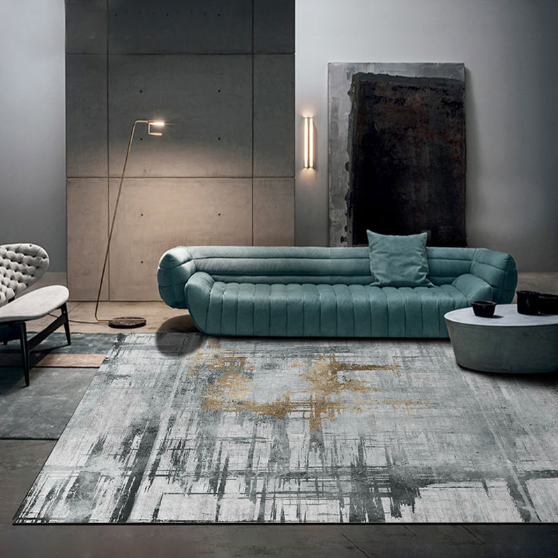 Modern Abstract Rug Smoke Grey Polyester Rug Non-Slip Backing Pet-Friendly Washable Area Rug for Home