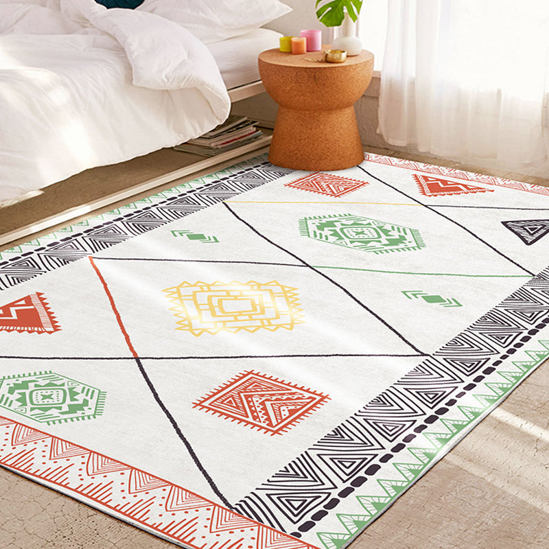 Southwest living rug white tribal geometric patterns rug polyester washable non-slip pet-friendly rug