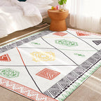 Southwest living rug white tribal geometric patterns rug polyester washable non-slip pet-friendly rug