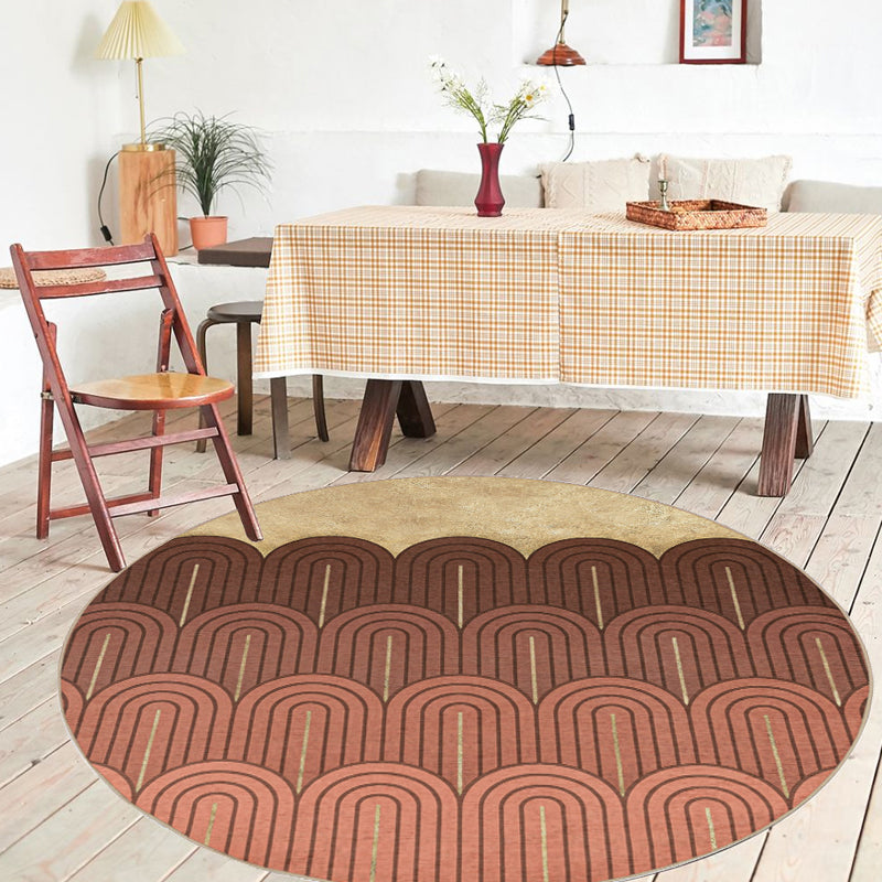Modernist geometric rug with stripes orange chenille rug non-slip pet-friendly washable rug for the bedroom