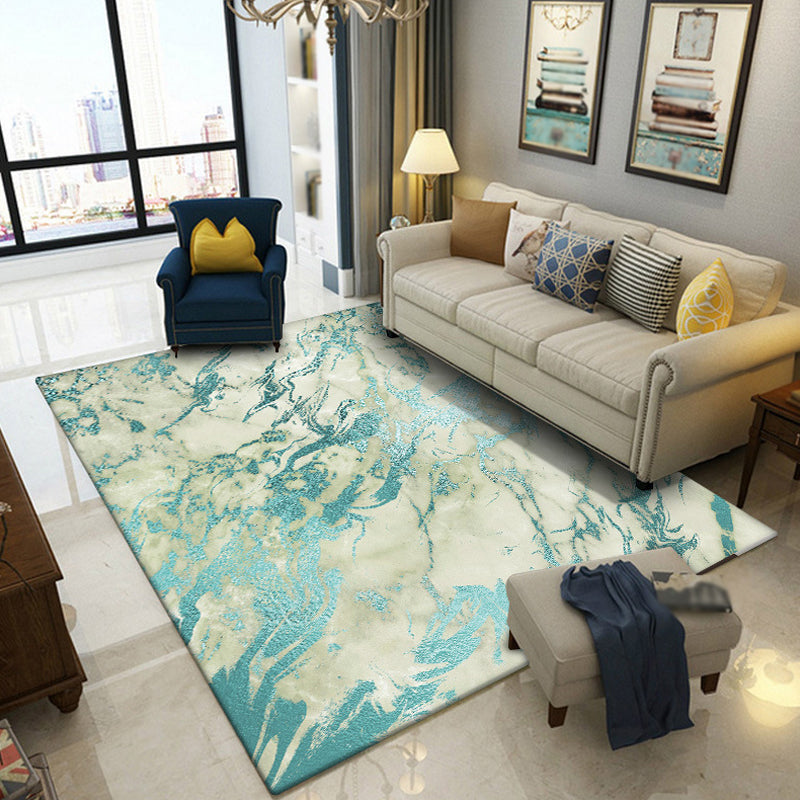 Green Abstract Area Carpet Polyester Modern Carpet Washable Non-slip Background Indoor Carpet for Decoration
