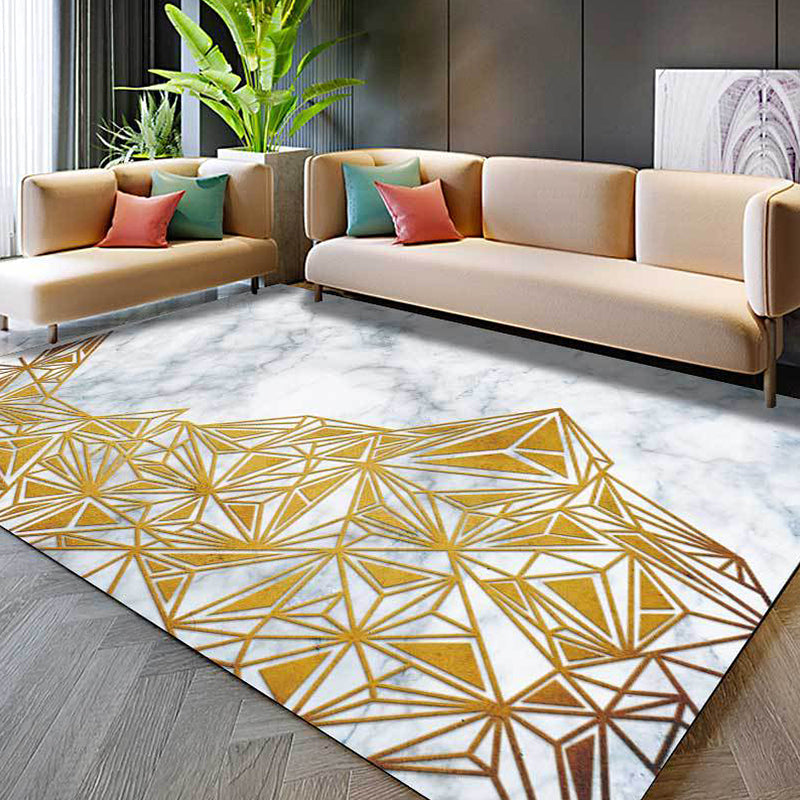Golden geometric pattern rug polyester modern rug washable non-slip pet-friendly rug for the living room