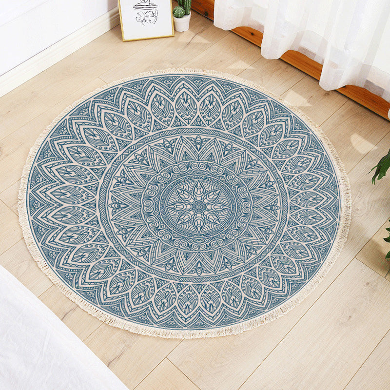 Multi Color Parlour Rug Moroccan Tribal Flower Pattern Rug Flax Washable Non-Slip Back Pet Friendly Area Rug