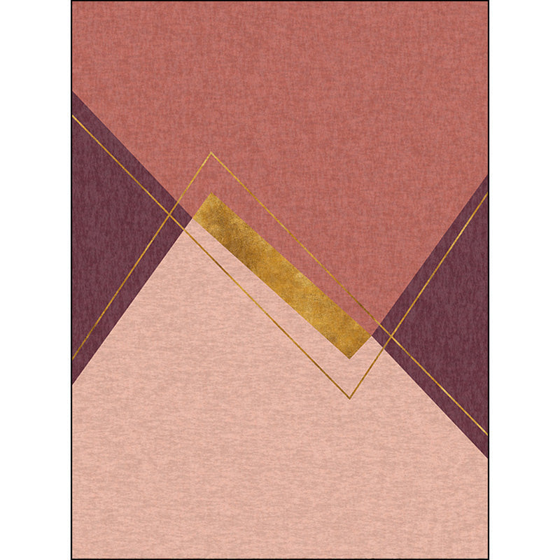 Red and Pink Bedroom Rug Modern Geometric Pattern Carpet Polyester Non-Slip Back Washable Rug for the Area