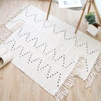 Southwest Striped Pattern Carpet White Cotton Carpet Non-Slip Pet-Friendly Washable Carpet for Living Room