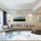 Modernist Decorative Carpet Blue Watercolor Pattern Carpet Polypropylene Washable Non-Slip Pet-Friendly Carpet