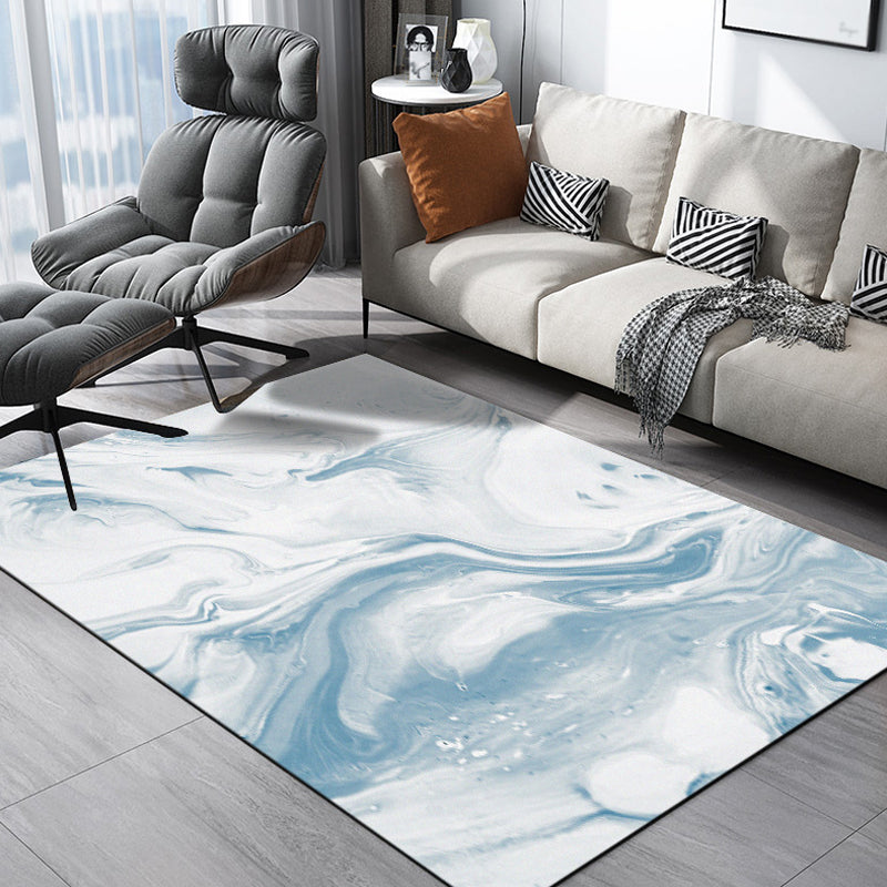 Modernist Decorative Carpet Blue Watercolor Pattern Carpet Polypropylene Washable Non-Slip Pet-Friendly Carpet