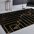 Black marble surface pattern carpet with stripes Polyester modern carpet washable non-slip backing carpet for decoration
