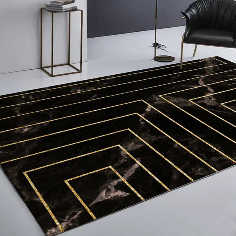Black marble surface pattern carpet with stripes Polyester modern carpet washable non-slip backing carpet for decoration