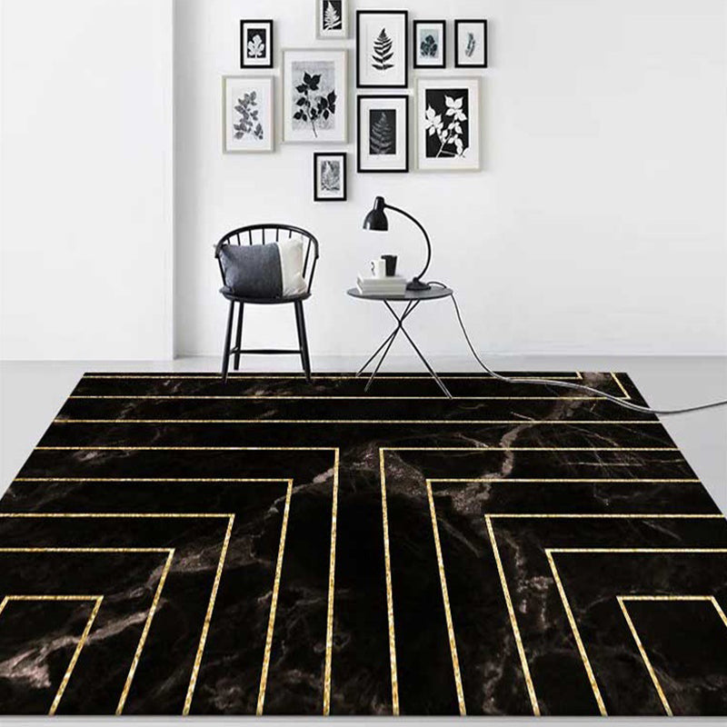 Black marble surface pattern carpet with stripes Polyester modern carpet washable non-slip backing carpet for decoration
