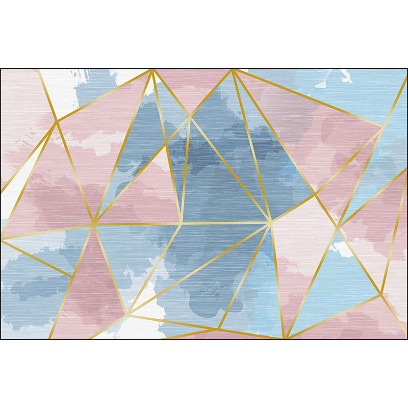 Blue geometric pattern rug polyester modern rug washable non-slip pet-friendly rug for the living room