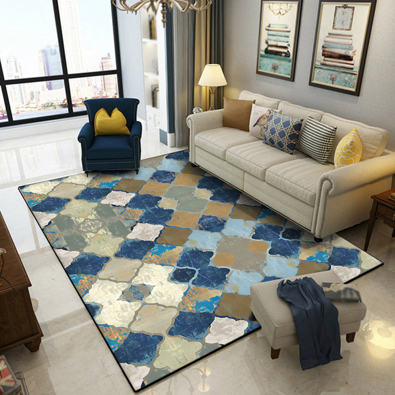 Multicolored Moroccan Carpet Polyester geometric ogee pattern carpet pet-friendly washable non-slip rug for the living room