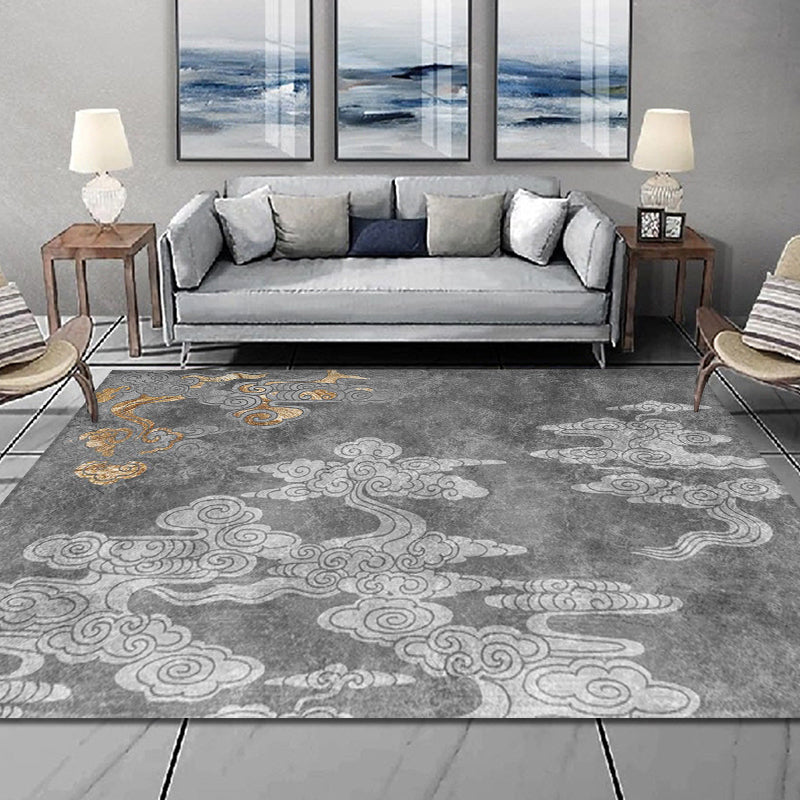 Oriental living room carpet Gray clouds pattern carpet Synthetic Washable Non-slip Pet friendly carpet