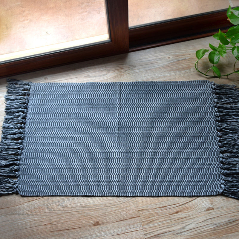 Southwest Tribal Pattern Rug Blue and Black Cotton Rug Non-Slip Pet-Friendly Washable Rug for Living Room
