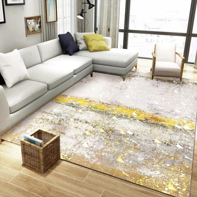 Stylish Gold Modern Rug Synthetic Abstract Rug Non-Slip Pet-Friendly Washable Rug for the Living Room