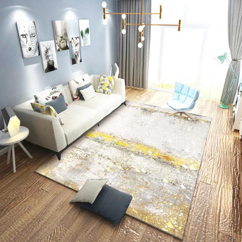 Stylish Gold Modern Rug Synthetic Abstract Rug Non-Slip Pet-Friendly Washable Rug for the Living Room