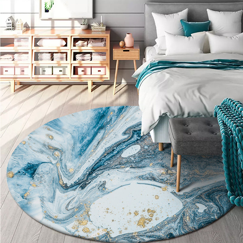 Simple Abstract Area Rug Green and Blue Modernist Carpet Polyester Non-Slip Pet-Friendly Washable Rug for the Living Room
