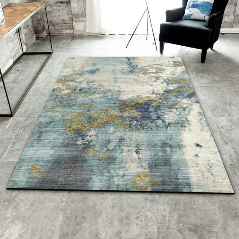 Green Living Room Carpet Industrial Abstract Carpet Polyester Machine Washable Non-Slip Backing Rug