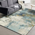 Green Living Room Carpet Industrial Abstract Carpet Polyester Machine Washable Non-Slip Backing Rug