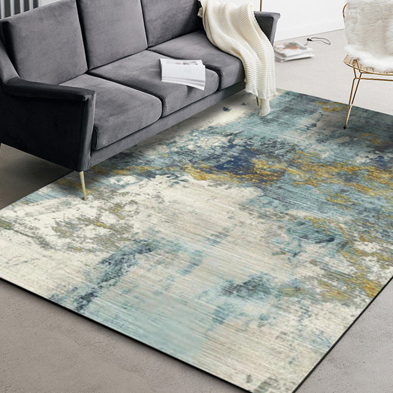 Green Living Room Carpet Industrial Abstract Carpet Polyester Machine Washable Non-Slip Backing Rug