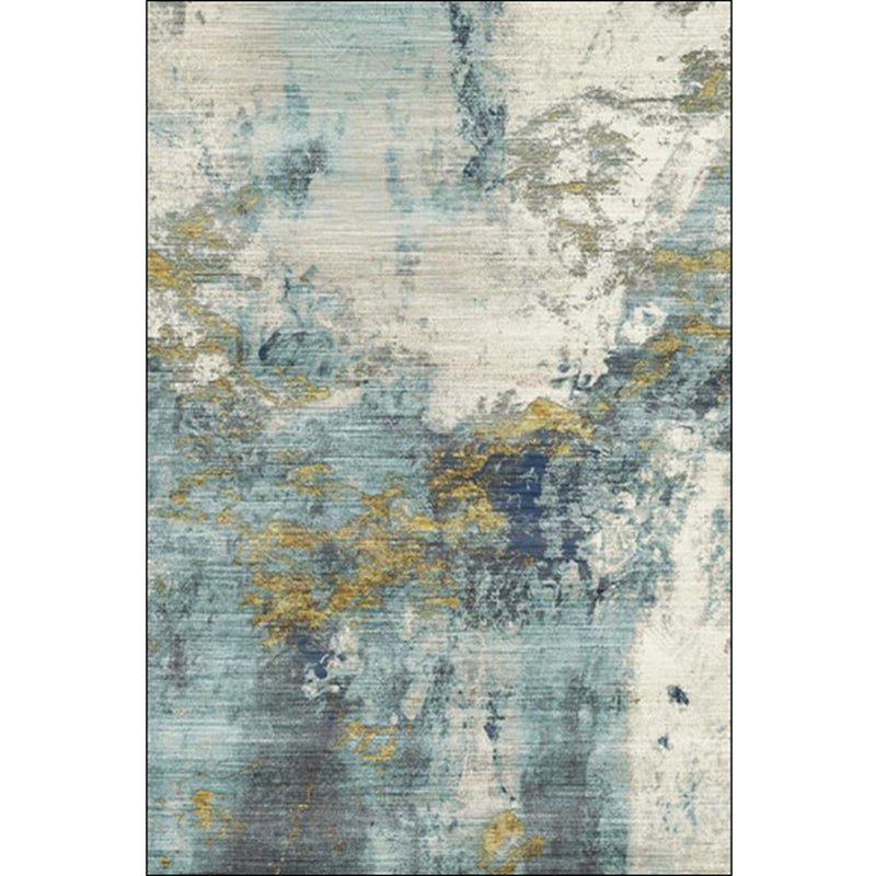 Green Living Room Carpet Industrial Abstract Carpet Polyester Machine Washable Non-Slip Backing Rug