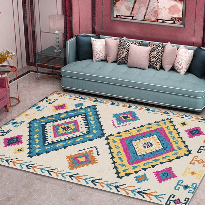Southwestern Tribal Pattern Carpet Multicolor Polyester Carpet Non-Slip Background Pet-Friendly Washable Carpet for Home