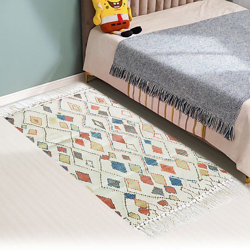 Multicolor Tribal Pattern Rug Cotton Southwestern Rug Washable Non-Slip Pet-Friendly Rug for the Living Room