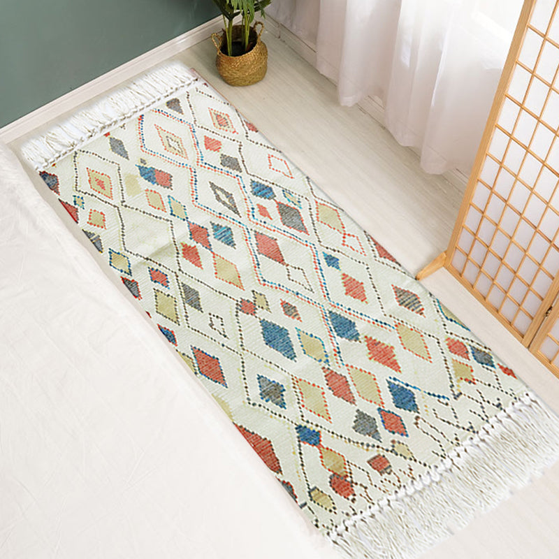 Multicolor Tribal Pattern Rug Cotton Southwestern Rug Washable Non-Slip Pet-Friendly Rug for the Living Room