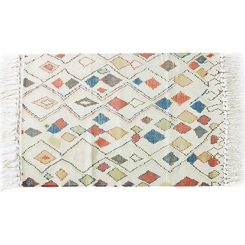 Multicolor Tribal Pattern Rug Cotton Southwestern Rug Washable Non-Slip Pet-Friendly Rug for the Living Room