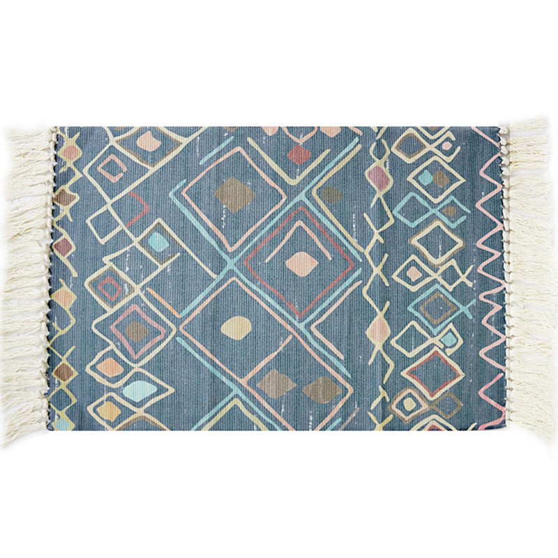 Multicolor Tribal Pattern Rug Cotton Southwestern Rug Washable Non-Slip Pet-Friendly Rug for the Living Room