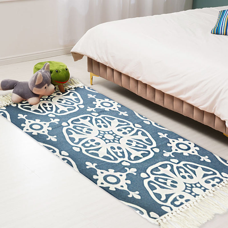 Multicolor Tribal Pattern Rug Cotton Southwestern Rug Washable Non-Slip Pet-Friendly Rug for the Living Room