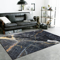 Black Living Room Rug Modernism Marble Surface Pattern Rug Polyester Machine Washable Non-Slip Backing Rug