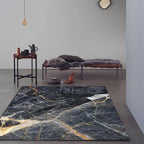 Black Living Room Rug Modernism Marble Surface Pattern Rug Polyester Machine Washable Non-Slip Backing Rug