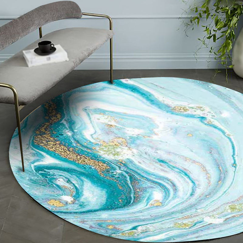 Modern Watercolor Pattern Area Rug Blue Polyester Carpet Non-Slip Pet-Friendly Washable Rug for Study