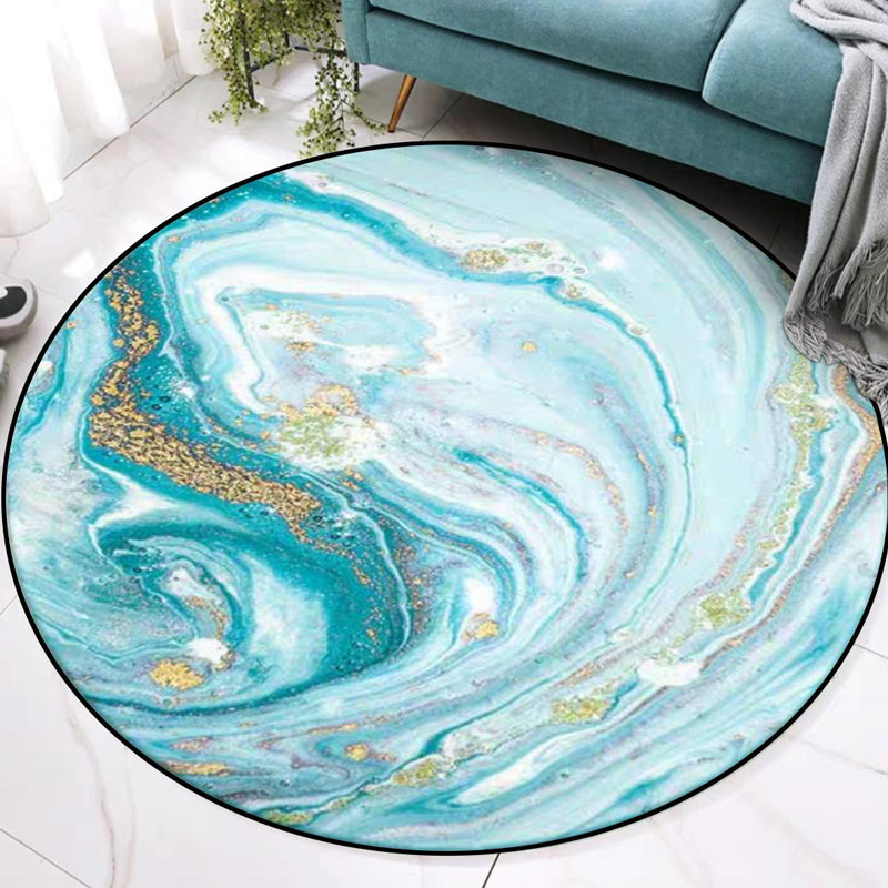 Modern Watercolor Pattern Area Rug Blue Polyester Carpet Non-Slip Pet-Friendly Washable Rug for Study