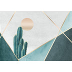 Green Bedroom Rug Modernist Geometric and Cactus Pattern Rug Polyester Non-Slip Back Washable Area Rug