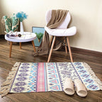 Eunique Tribal Pattern Rug Multicolored Southwestern Rug Cotton Washable Non-Slip Pet-Friendly Rug for the Living Room