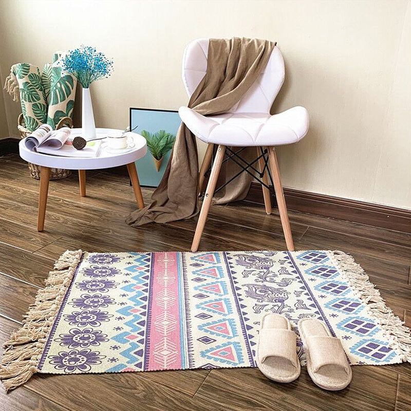 Eunique Tribal Pattern Rug Multicolored Southwestern Rug Cotton Washable Non-Slip Pet-Friendly Rug for the Living Room