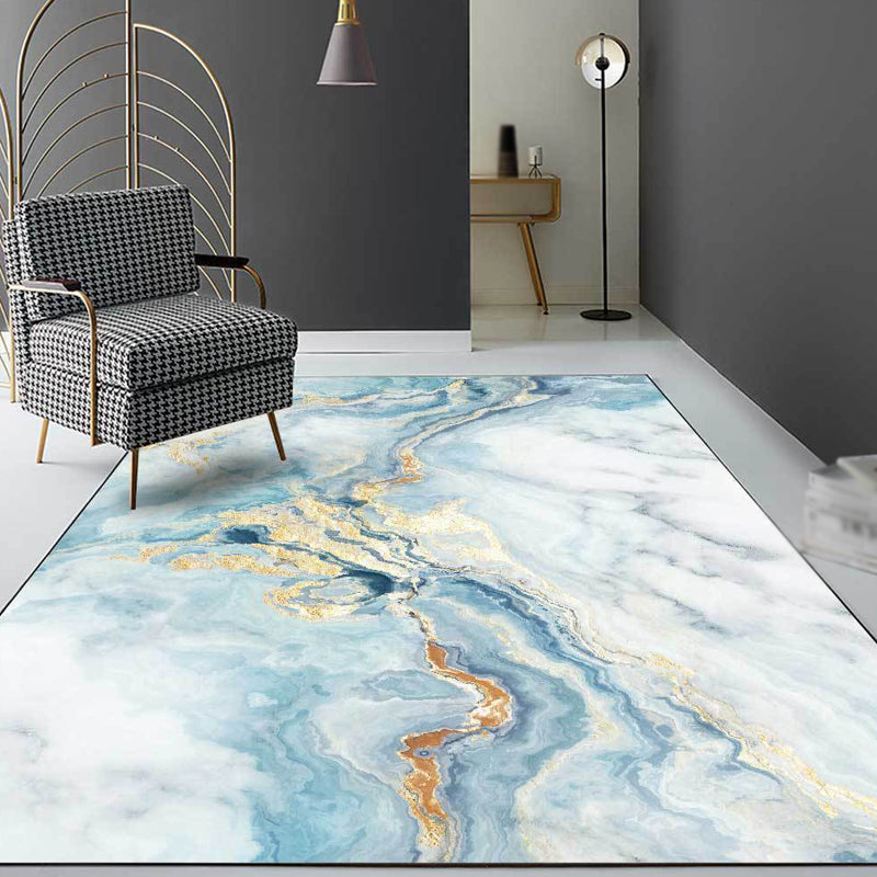 Modern Abstract Carpet Blue Synthetic Carpet Non-Slip Pet-Friendly Washable Carpet for Home