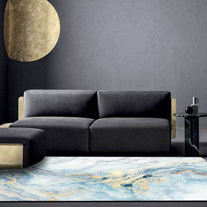 Modern Abstract Carpet Blue Synthetic Carpet Non-Slip Pet-Friendly Washable Carpet for Home