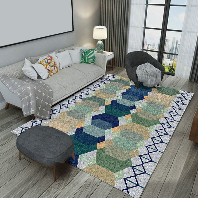 Contemporary Living Room Rug Multicolored Geometric Pattern Rug Synthetic Washable Non-Slip Pet-Friendly Rug