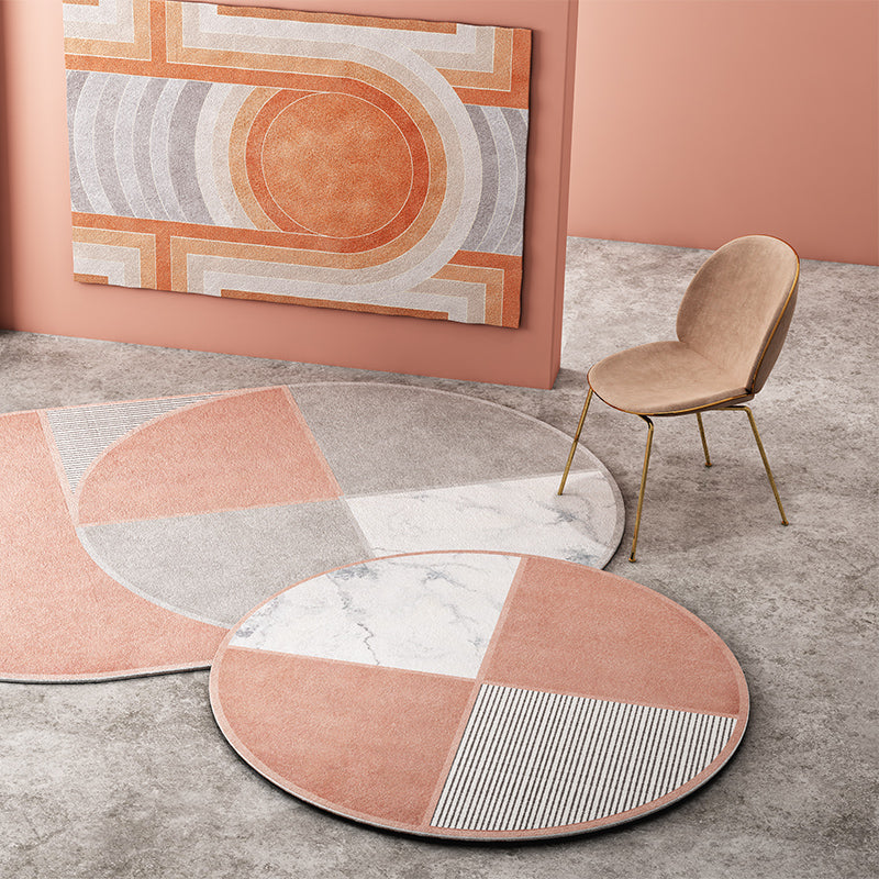 New Circle Pattern Rug Pink and Orange Polyester Rug Non-Slip Backing Pet-Friendly Washable Rug for the Living Room